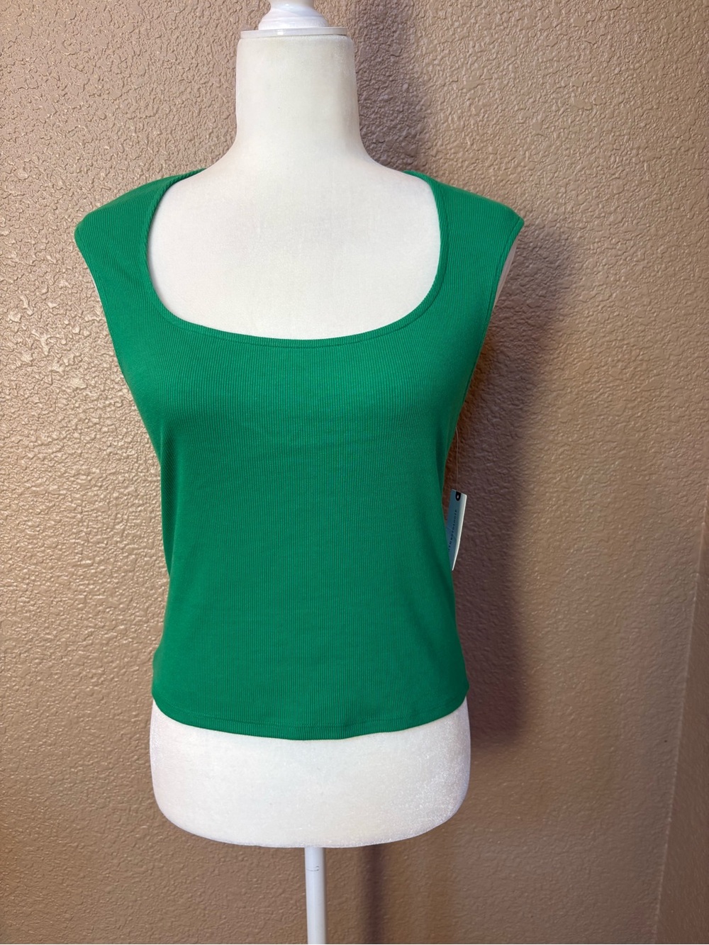 Anthropologie Vibrant Green Square-Neck Ribbed Tank
